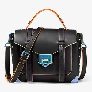 Michael Kors Manhattan Medium Contrast Trim satchel purse bag black like new